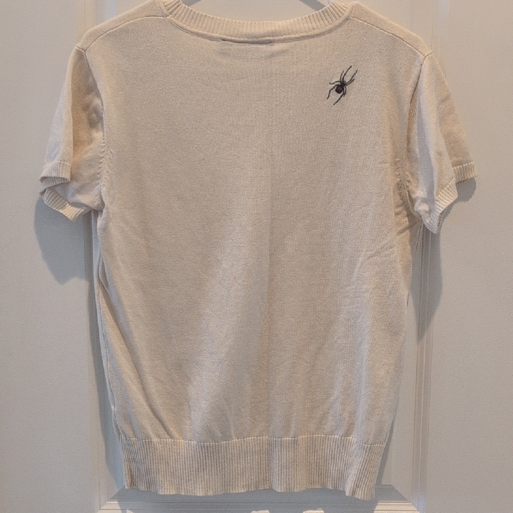 Janie and Jack Cream Short-Sleeve Spider Embroidered Knit Top - Picture 6 of 7
